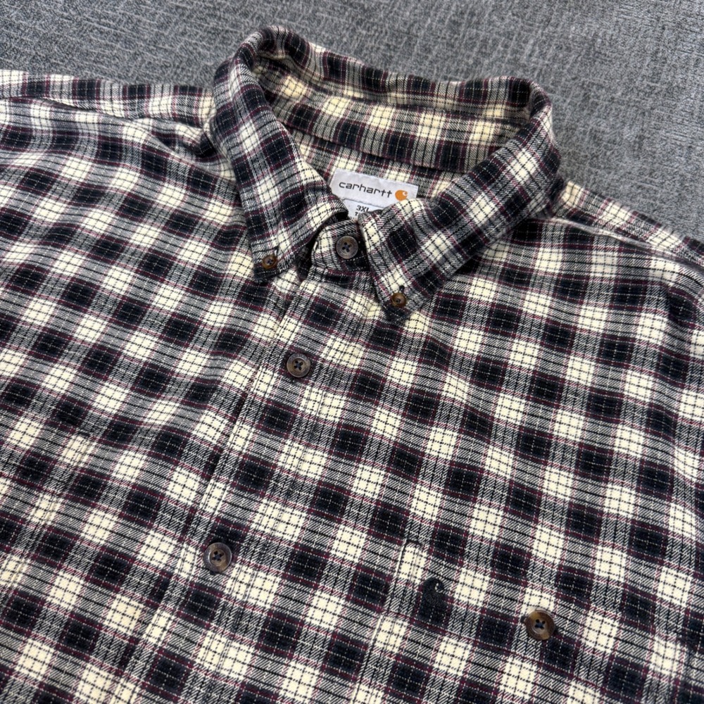 Carhartt Shirt Mens 3XL Tall Black Plaid Long Sleeve Button Down Outdoors